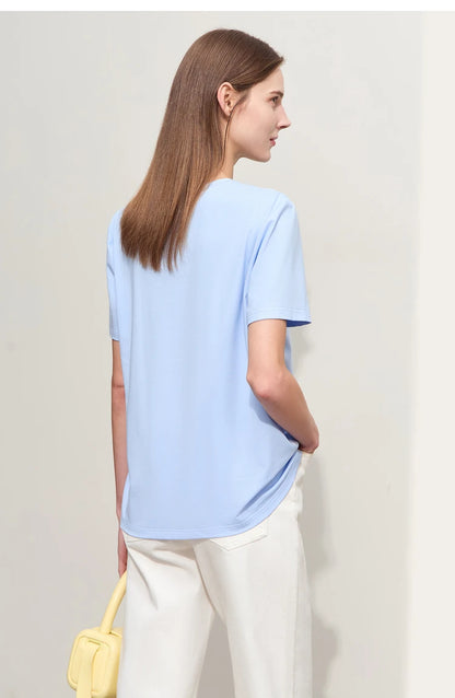 Minimalist Embroidered Black O-Neck T-shirt
