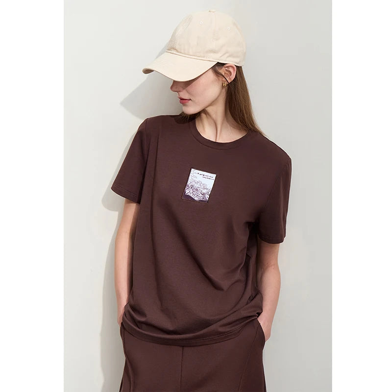 Minimalist Embroidered Black O-Neck T-shirt