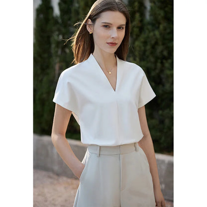 Minimalist Solid V-Neck Short Sleeve T-shirt