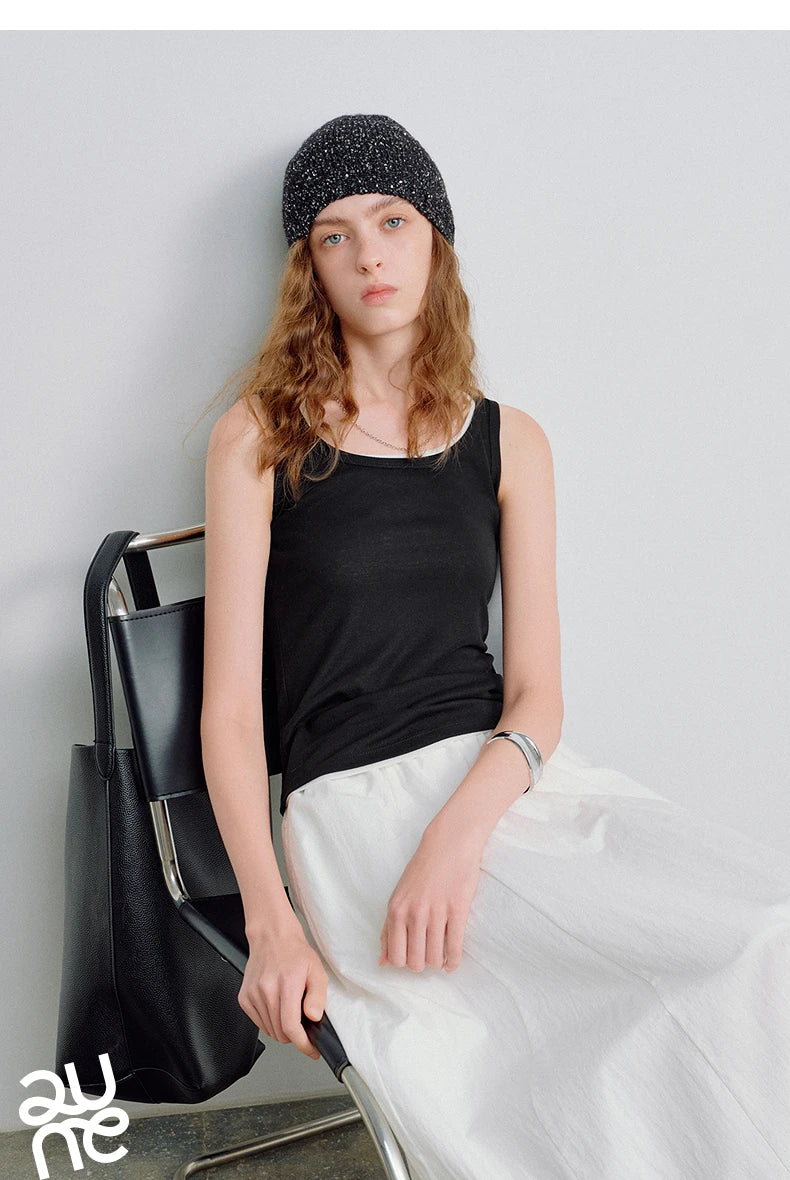 Nude-Feel Fitted Crop Wool Blend Tank