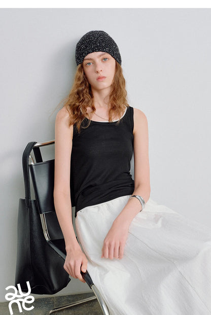 Nude-Feel Fitted Crop Wool Blend Tank