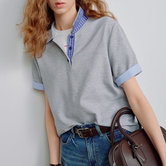 Color-Block Piqué Polo with Fold-Back Sleeve