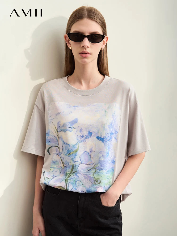 Minimalist Art Print Floral Cotton T-shirt