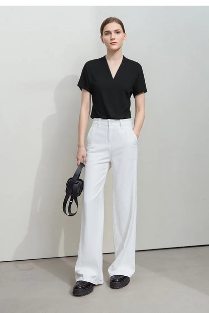 Minimalist V-Neck Short Sleeve Solid T-shirt