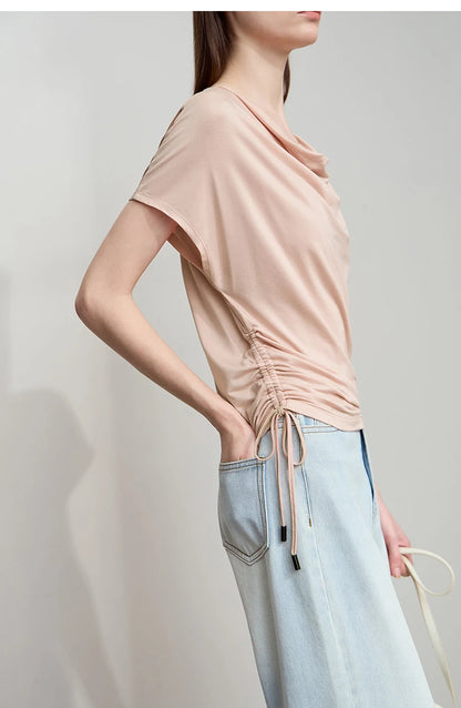 Minimalist Loose Swing Neck T-Shirt Knit Top