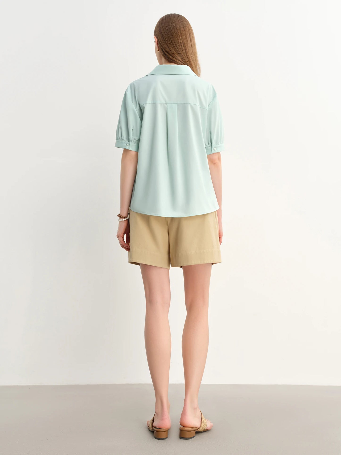 Asymmetrical Hem Pleated Short-Sleeved Shirt