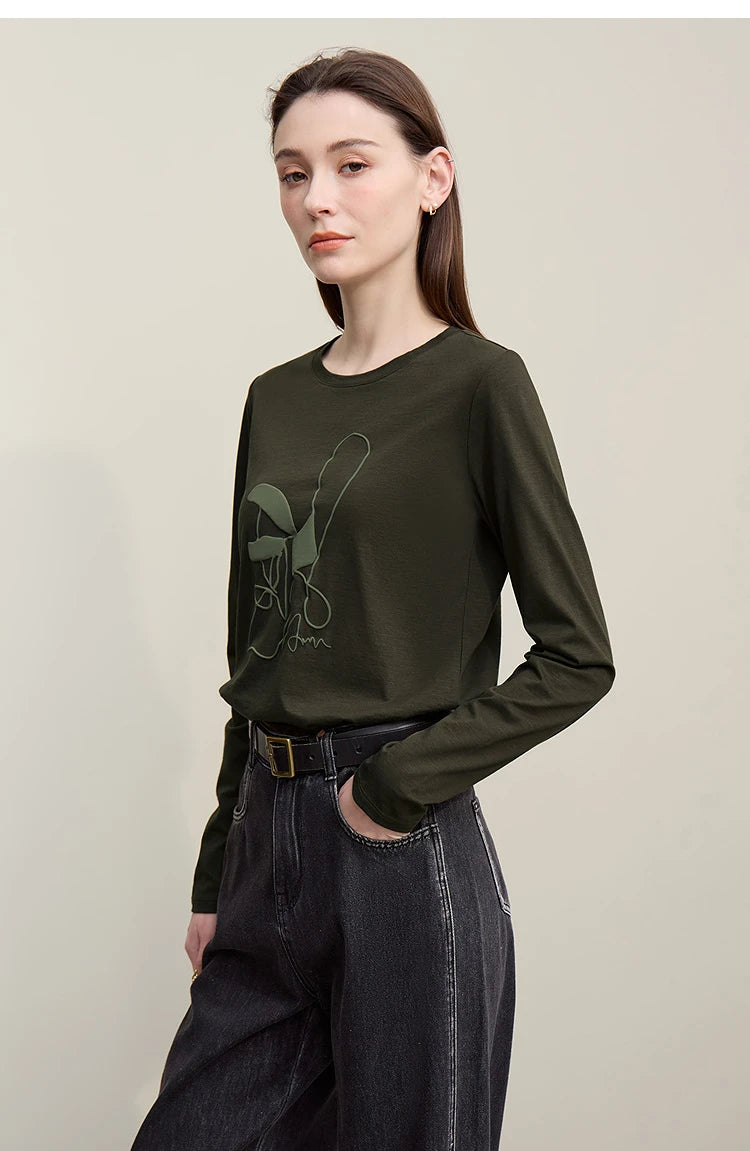 Cotton O-Neck Long Sleeve Printed Tee