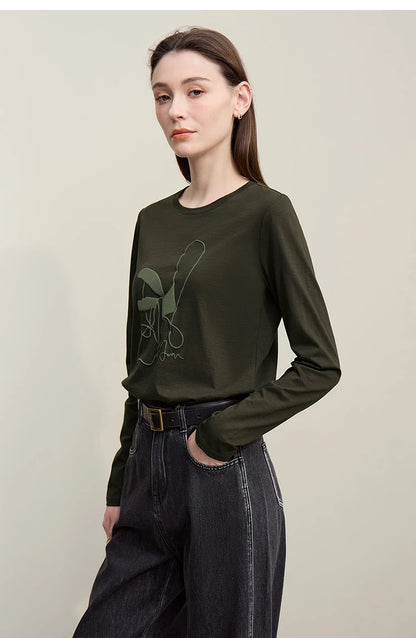 Cotton O-Neck Long Sleeve Printed Tee