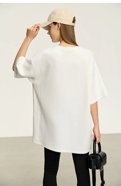 Minimal Loose Long T-shirt with Embroidery