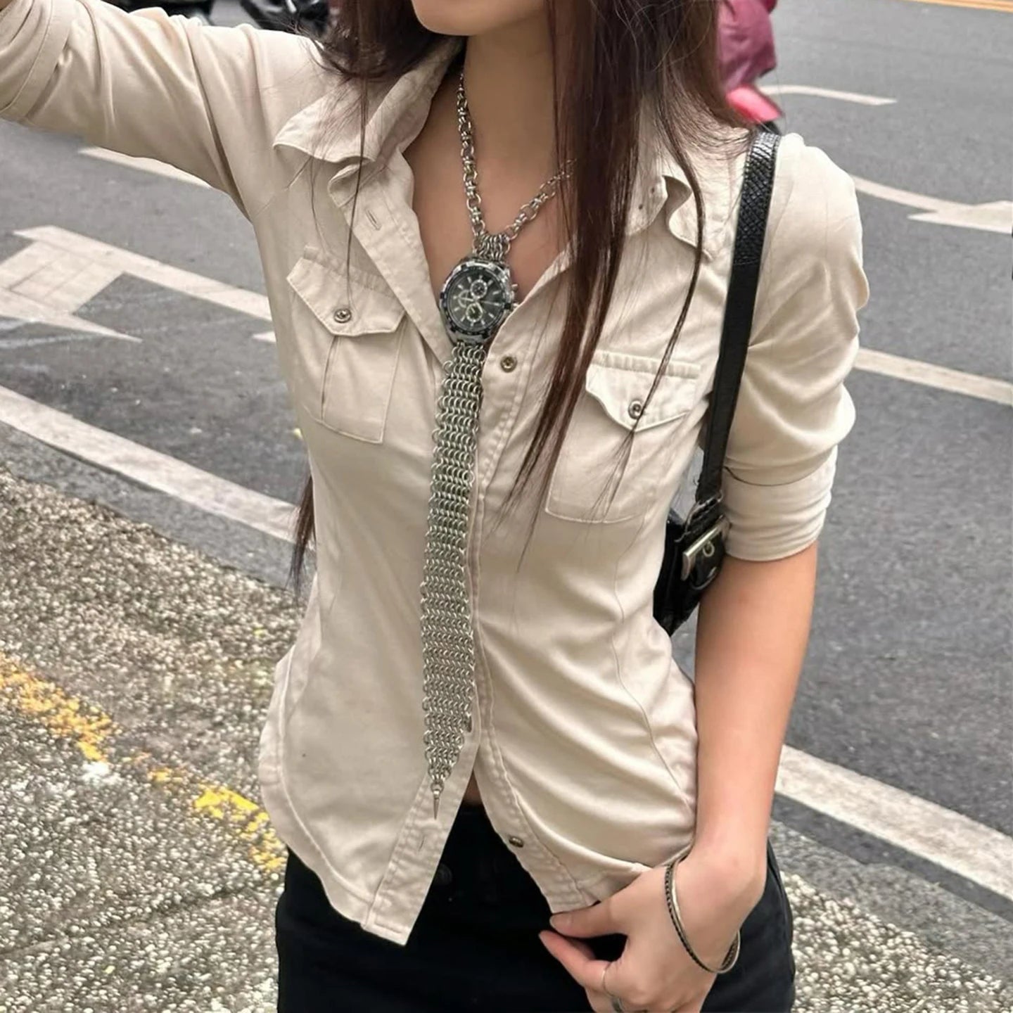 Khaki Slim Cargo Pocket Street Shirt