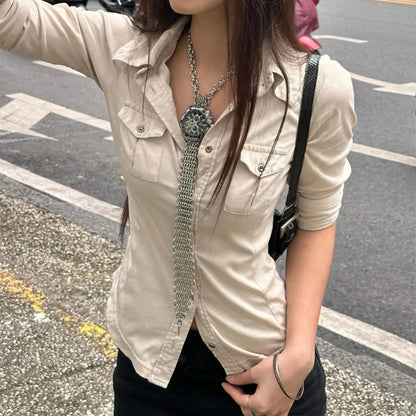 Khaki Slim Cargo Pocket Street Shirt