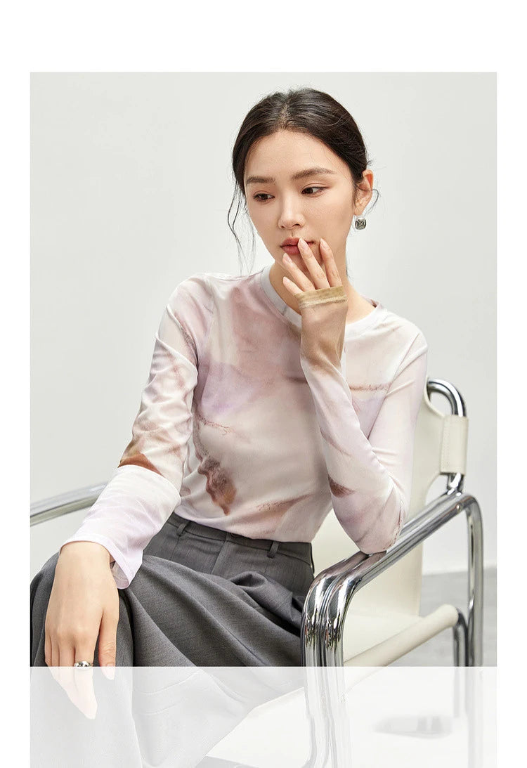 Art Print Long Sleeve Round Neck T-shirt & Top