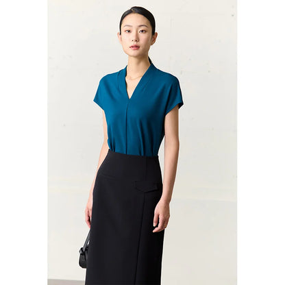 Minimalist Solid V-Neck Short Sleeve T-shirt