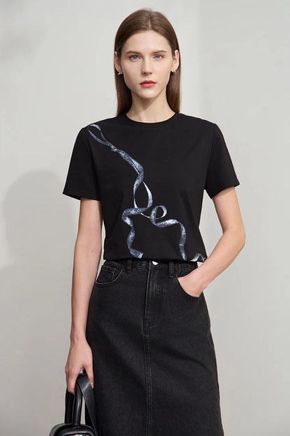 Minimalist Geometric Print Ice Cotton T-shirt