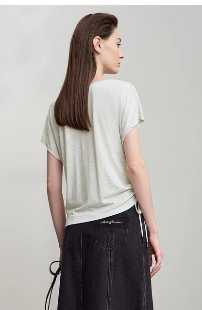 Minimalist Loose Swing Neck T-Shirt Knit Top