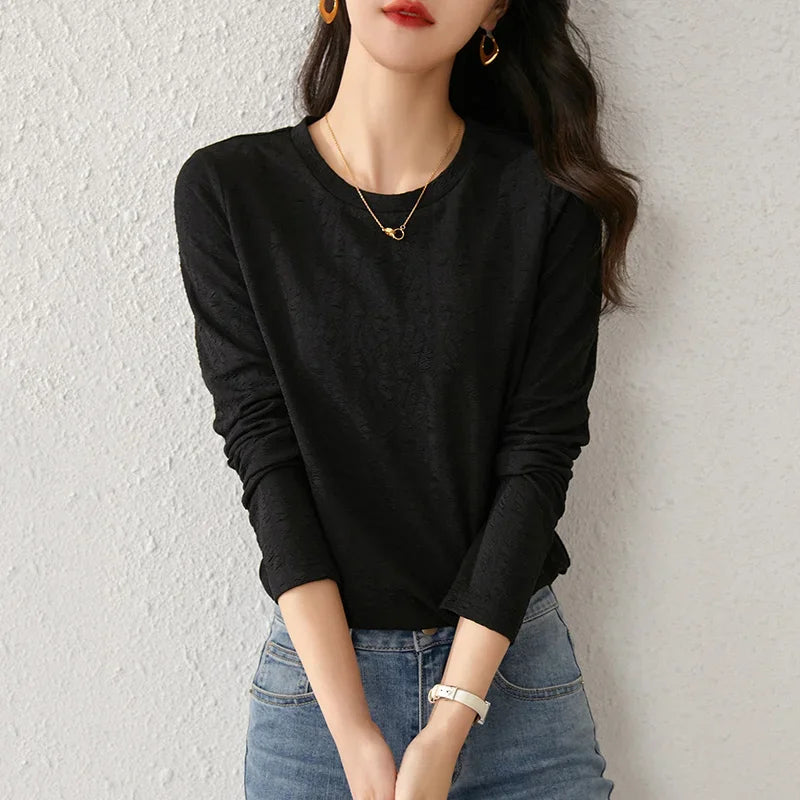 Round Neck Long Sleeve Knitted T-shirt & Pullover Top