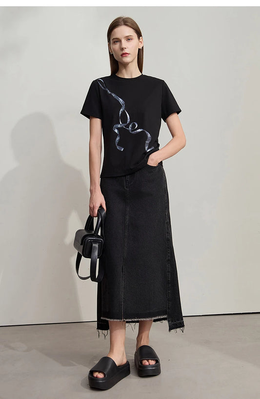 Minimalist Geometric Print Ice Cotton T-shirt