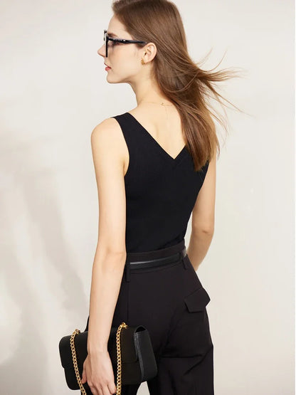 Minimalist V-Neck Knitted Tank Top