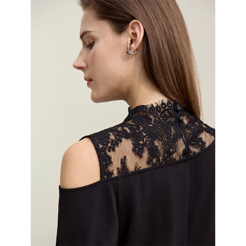 Long Sleeve Lace Accent Cotton T-Shirt