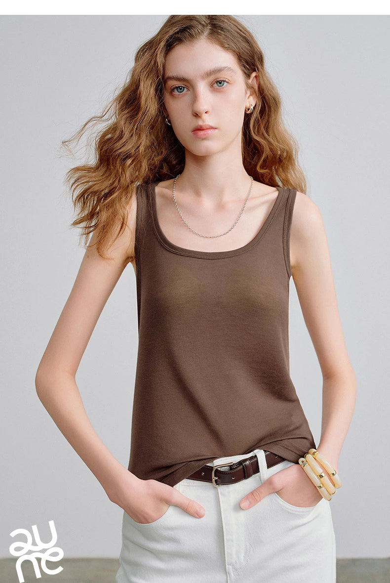 Nude-Feel Fitted Crop Wool Blend Tank