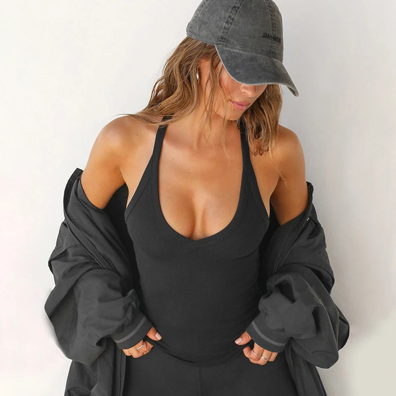 Ribbed V Neck Sleeveless Tank Top Camisole & Basic Top