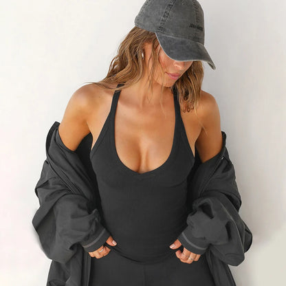 Ribbed V Neck Sleeveless Tank Top Camisole & Basic Top