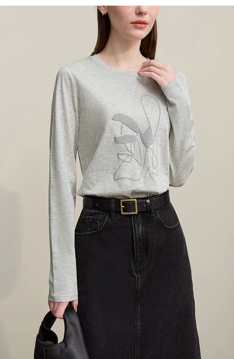 Cotton O-Neck Long Sleeve Printed Tee