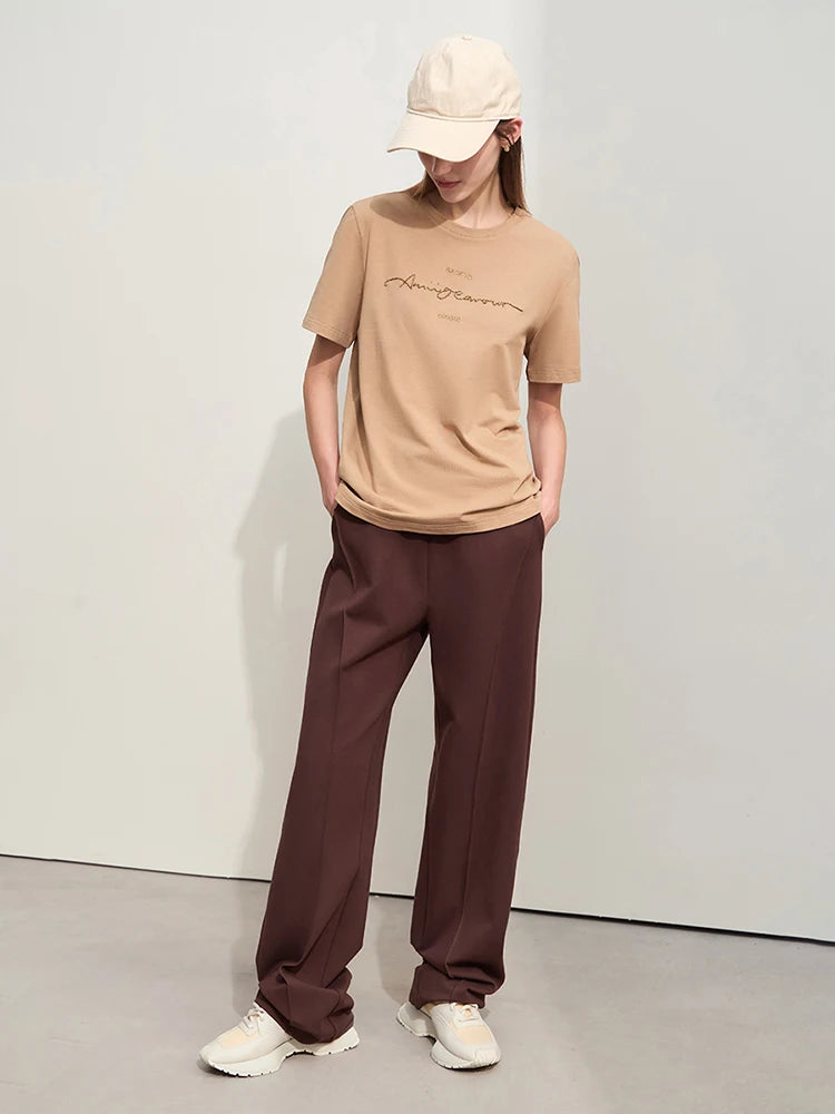 Minimal Embroidered O-Neck T-shirt