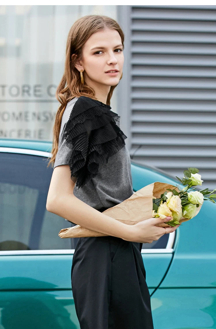 Minimalist Ruffle Sleeve O-Neck Blouse