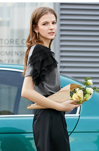 Minimalist Ruffle Sleeve O-Neck Blouse