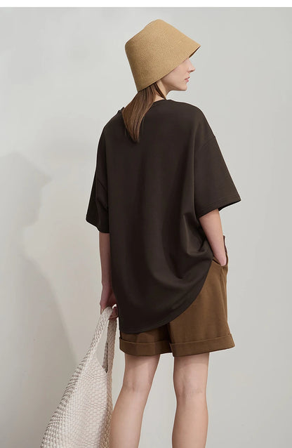 Minimal Loose Long T-shirt with Embroidery