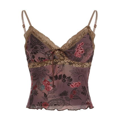 Floral Lace Patchwork Mini Camisole & Cropped Top