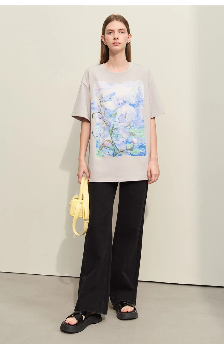 Minimalist Art Print Floral Cotton T-shirt