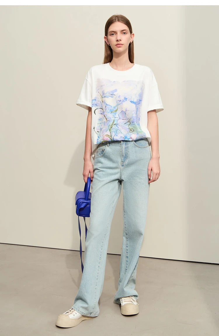 Minimalist Art Print Floral Cotton T-shirt