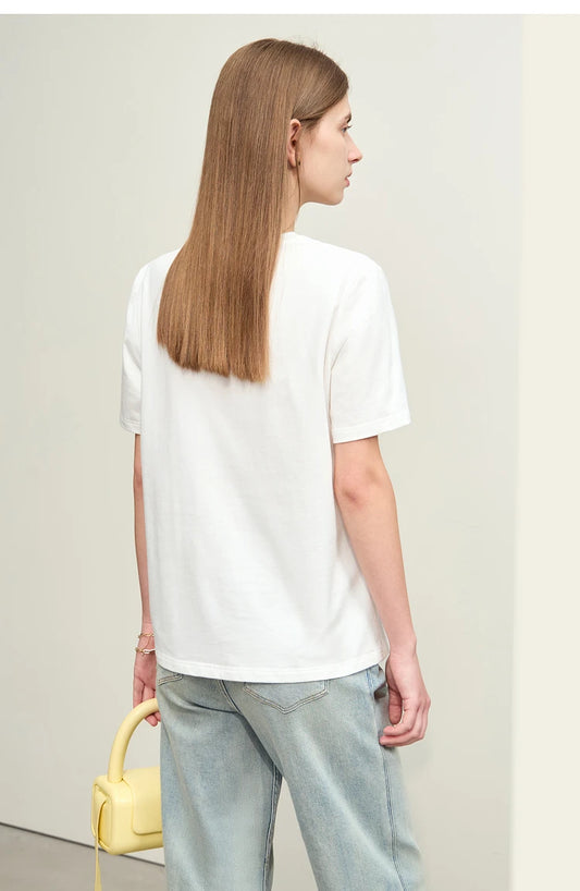 Minimal Embroidered O-Neck T-shirt