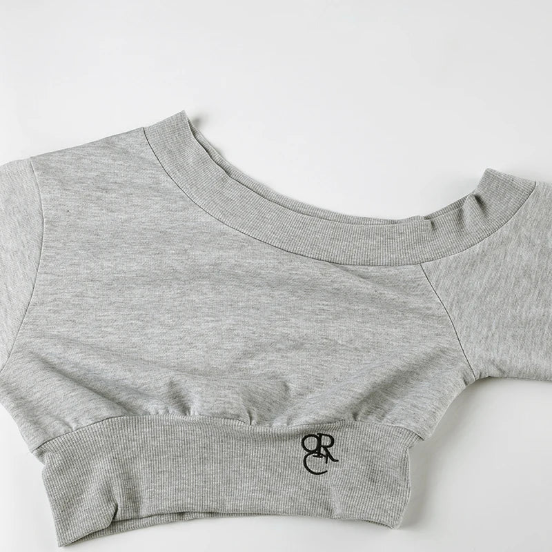 Casual Cropped Off-Shoulder Skew Collar Tee