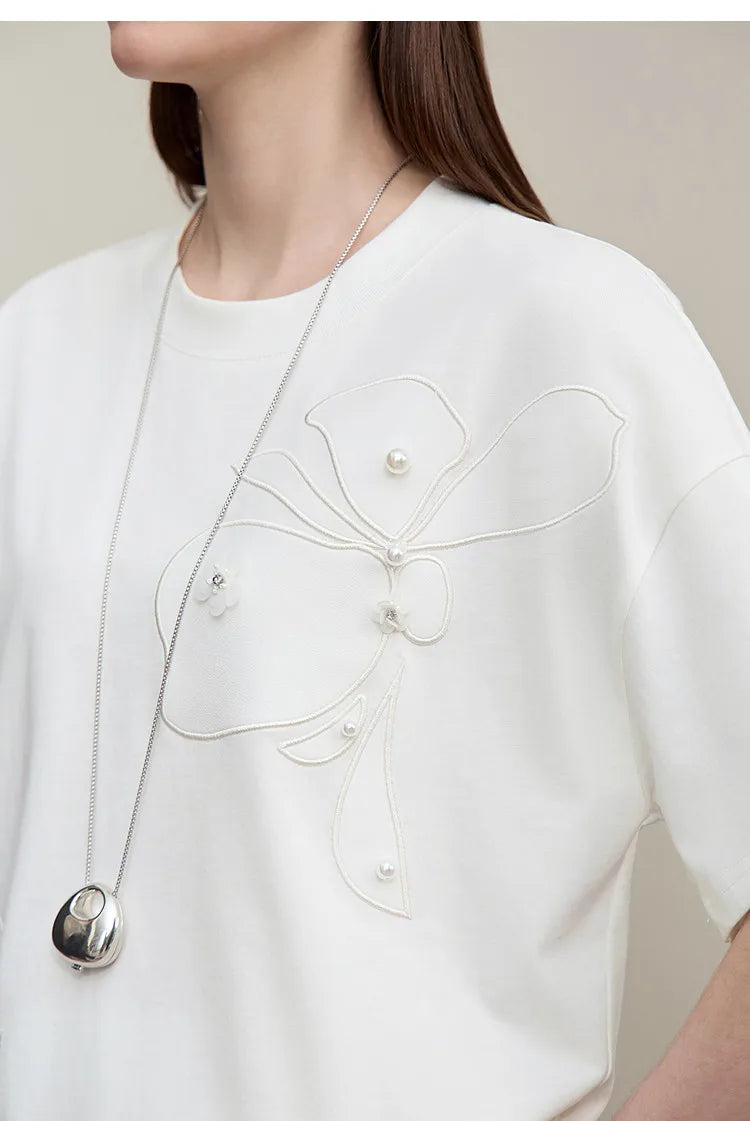 Embroidered Drop Shoulder Loose Cotton Tee