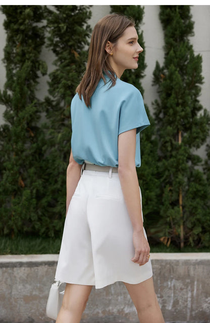 Minimalist Solid V-Neck Short Sleeve T-shirt