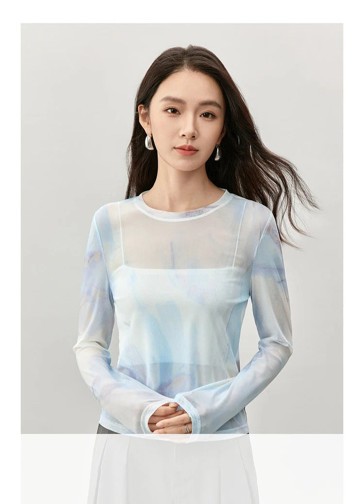 Art Print Long Sleeve Round Neck T-shirt & Top