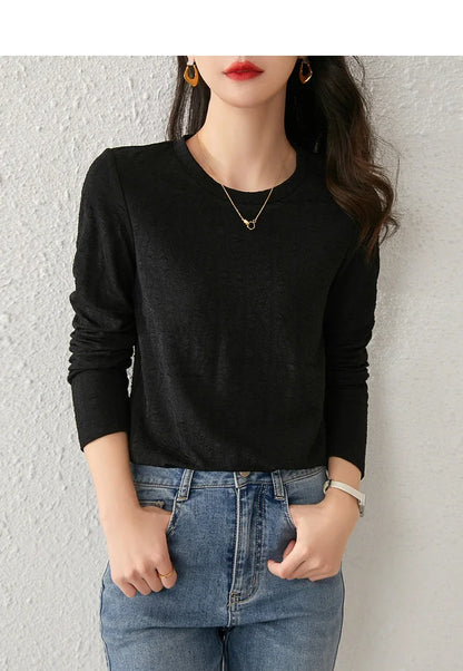 Round Neck Long Sleeve Knitted T-shirt & Pullover Top