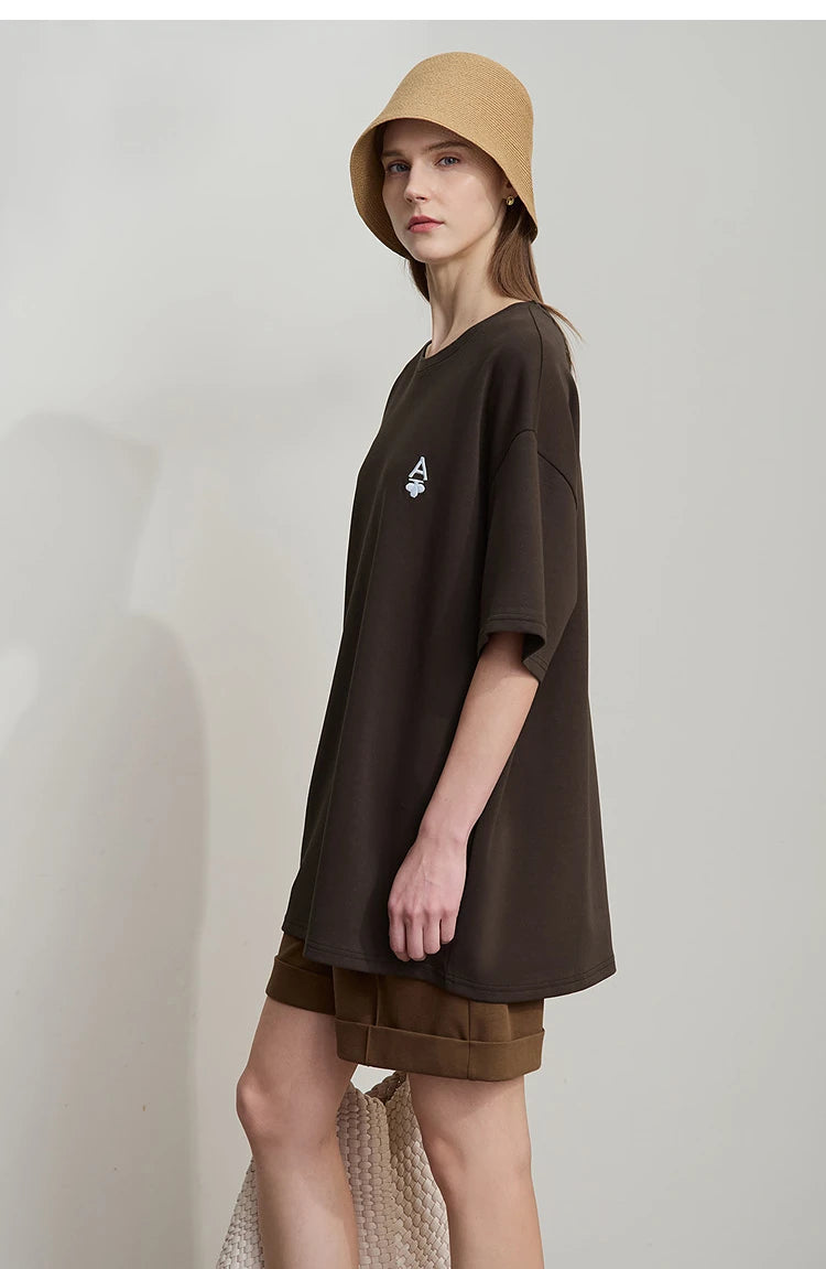 Minimal Loose Long T-shirt with Embroidery