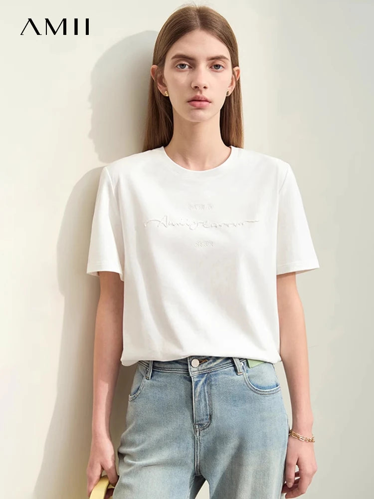 Minimal Embroidered O-Neck T-shirt