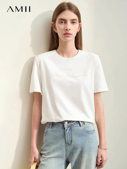 Minimal Embroidered O-Neck T-shirt
