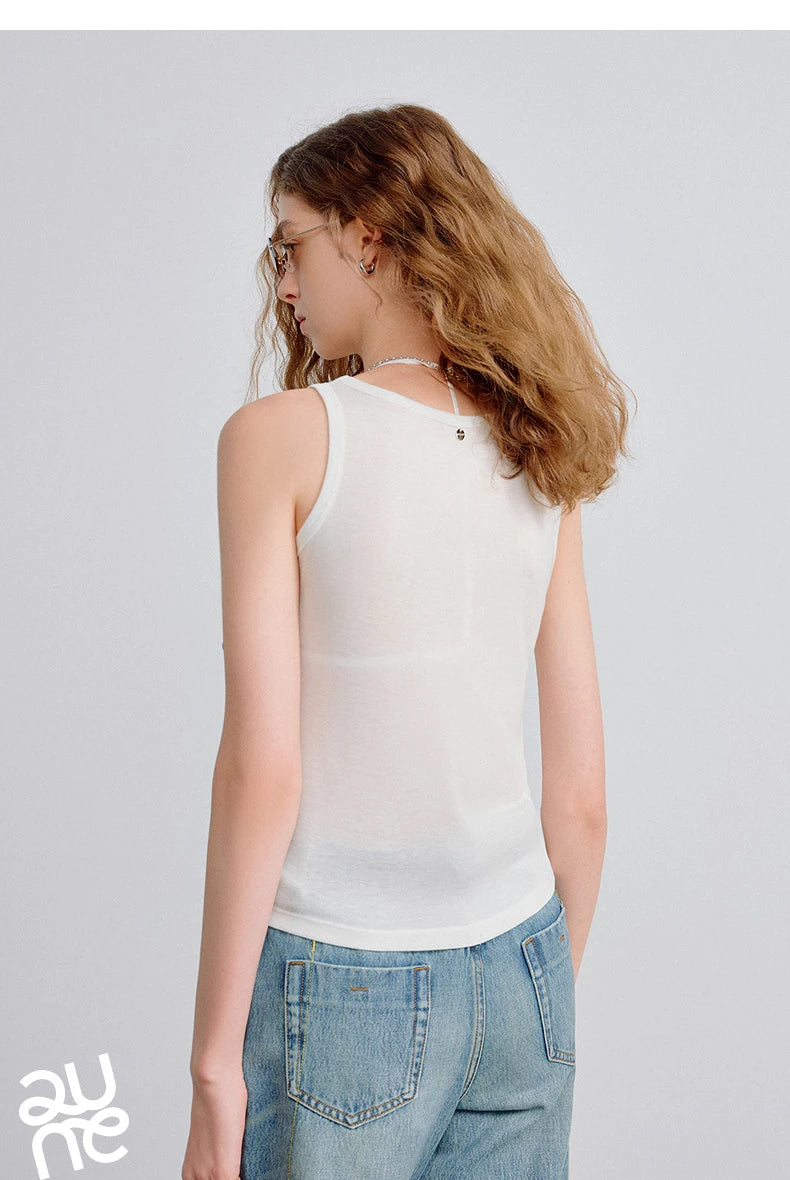 Nude-Feel Fitted Crop Wool Blend Tank
