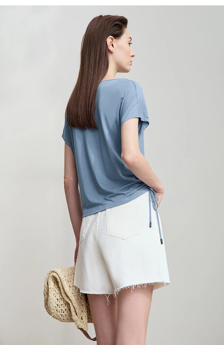 Minimalist Loose Swing Neck T-Shirt Knit Top