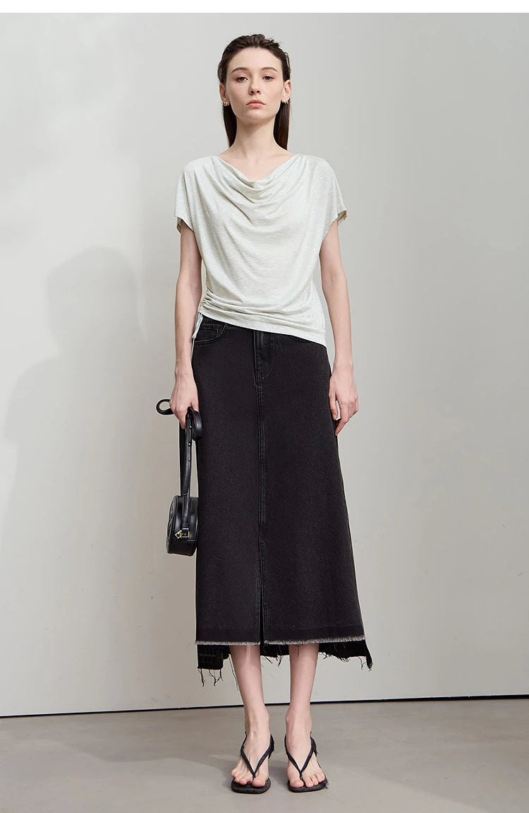 Minimalist Loose Swing Neck T-Shirt Knit Top