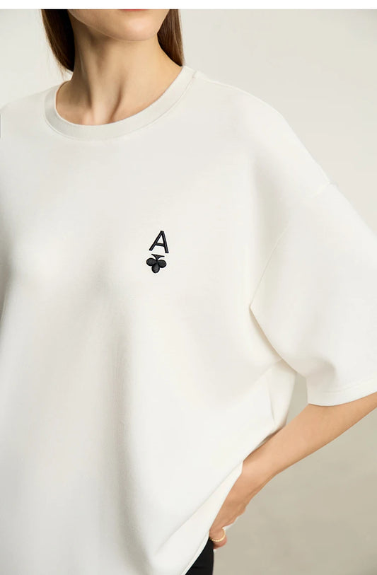 Minimal Loose Long T-shirt with Embroidery