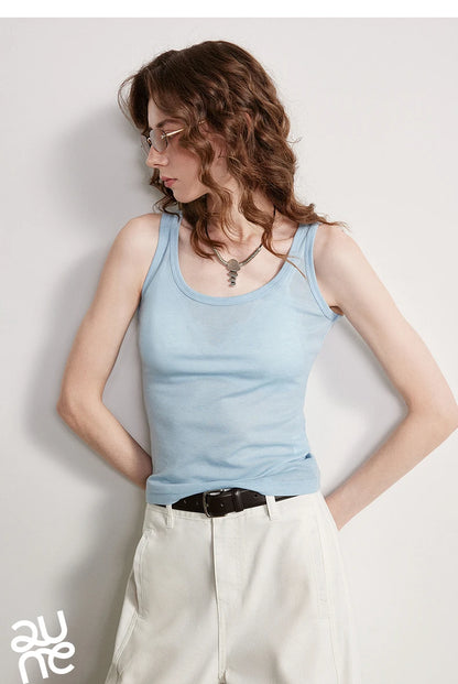 Nude-Feel Fitted Crop Wool Blend Tank
