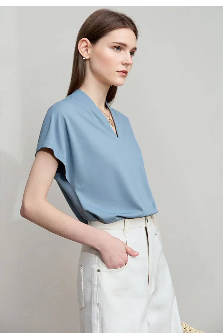 Minimalist V-Neck Short Sleeve Solid T-shirt
