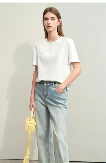 Minimal Embroidered O-Neck T-shirt